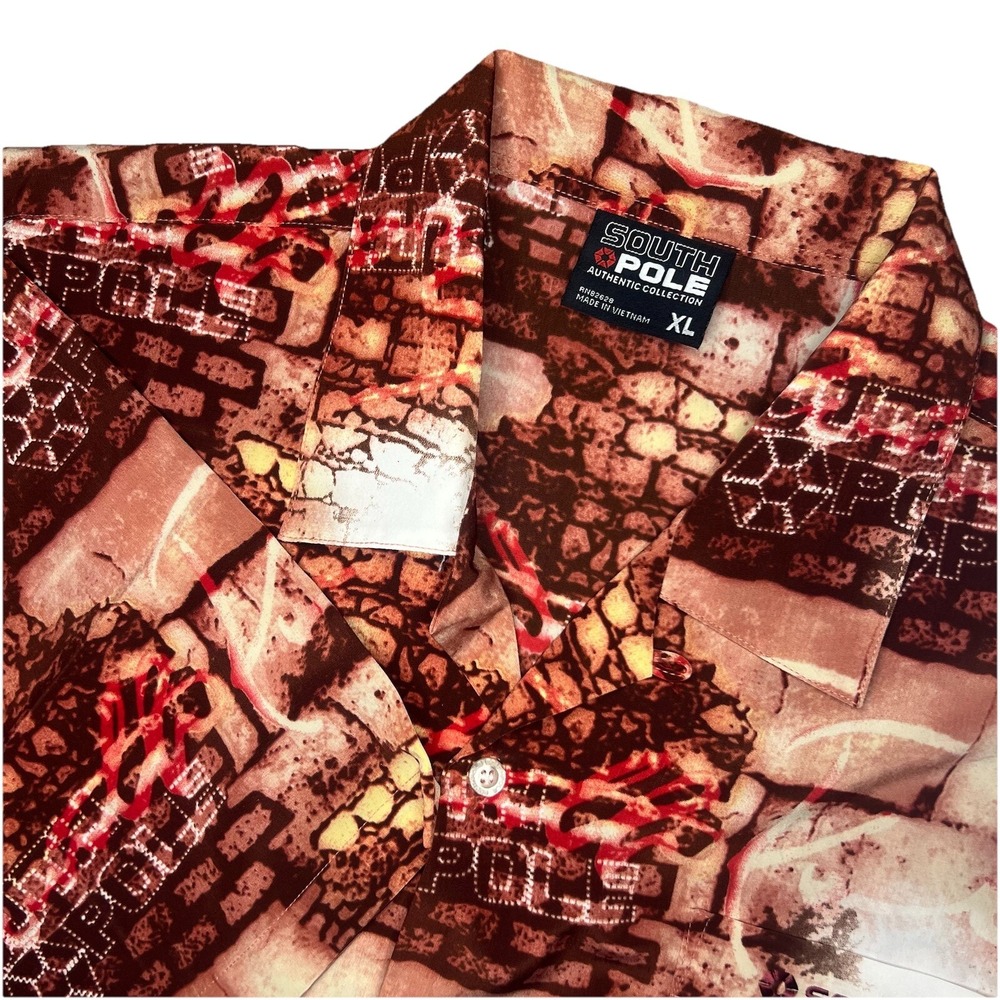 Vintage South Pole XL‎ Button Up Red Graffiti All Over Brick WallPrint Y2K shirt